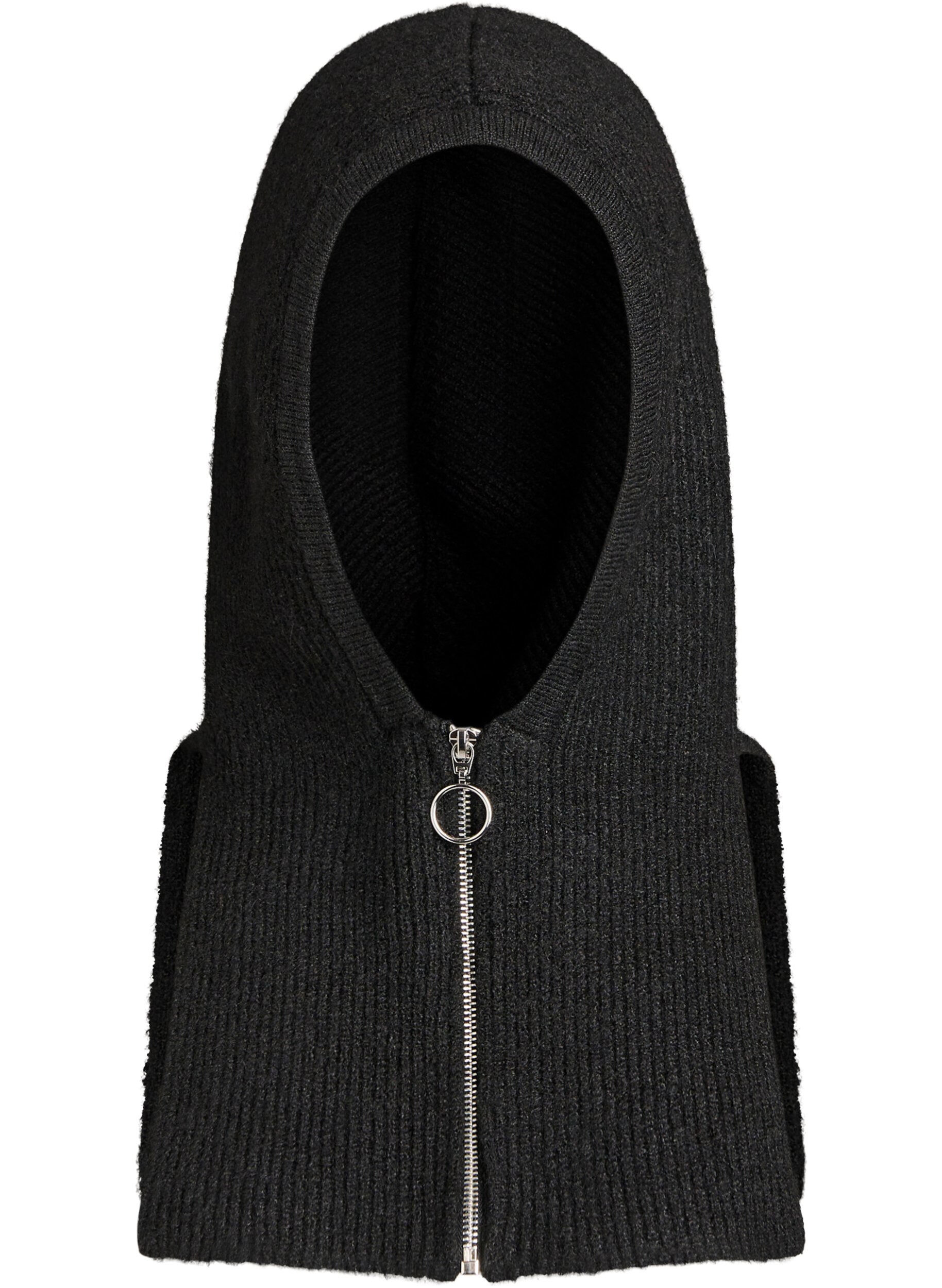 Ribbstickad balaclava med dragkedja