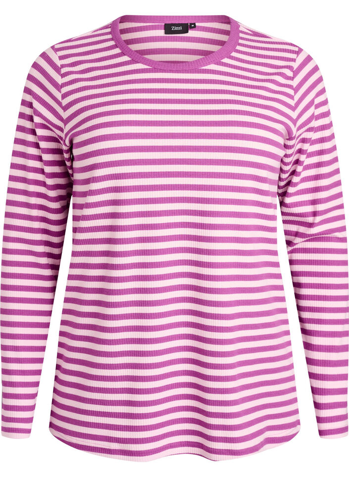 Randig blus med l&aring;nga &auml;rmar, Lila, Packshot image number 0