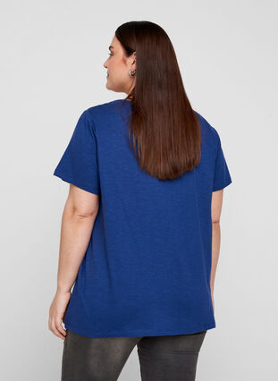 Kortärmad t-shirt med broderi anglaise, Twilight Blue, Model image number 1