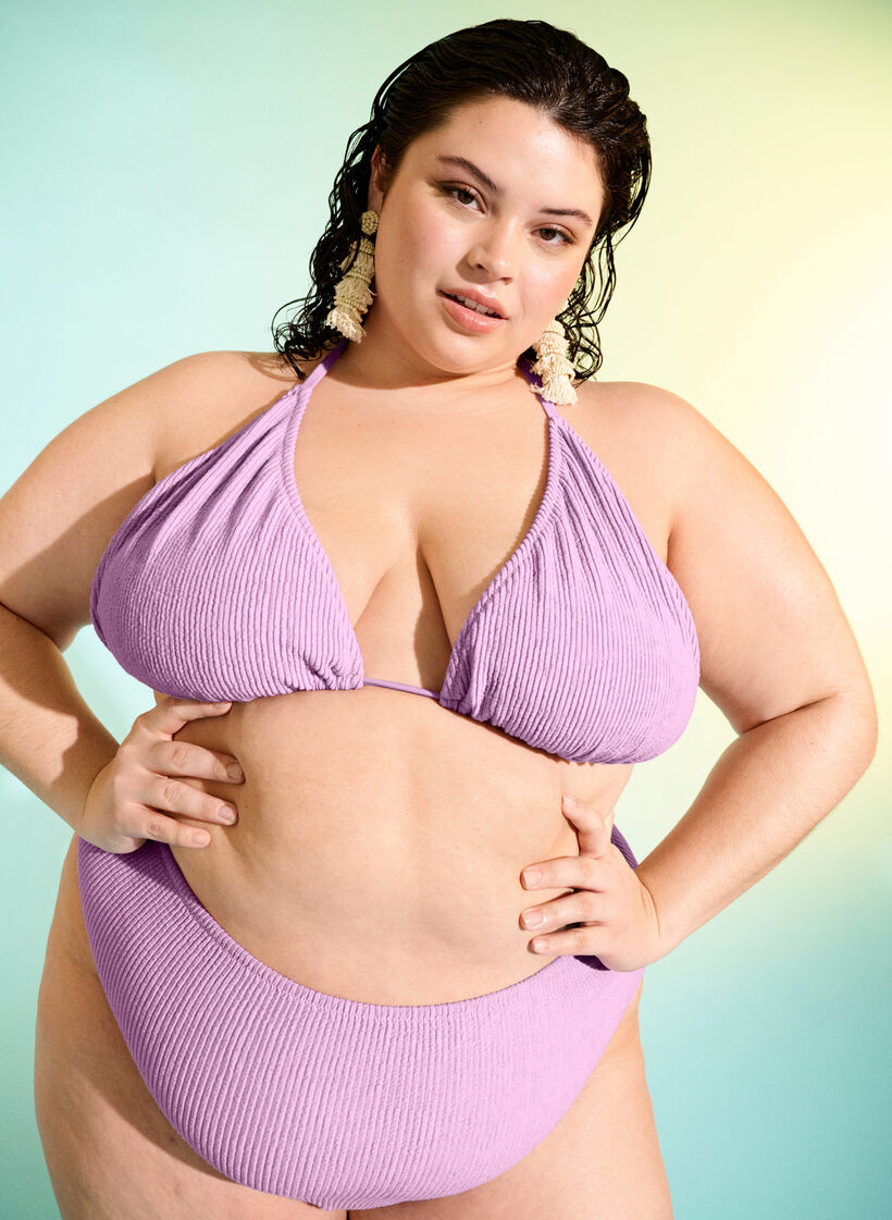 Trekantsbikini-bh med crepe-struktur, Lila, Image image number 0
