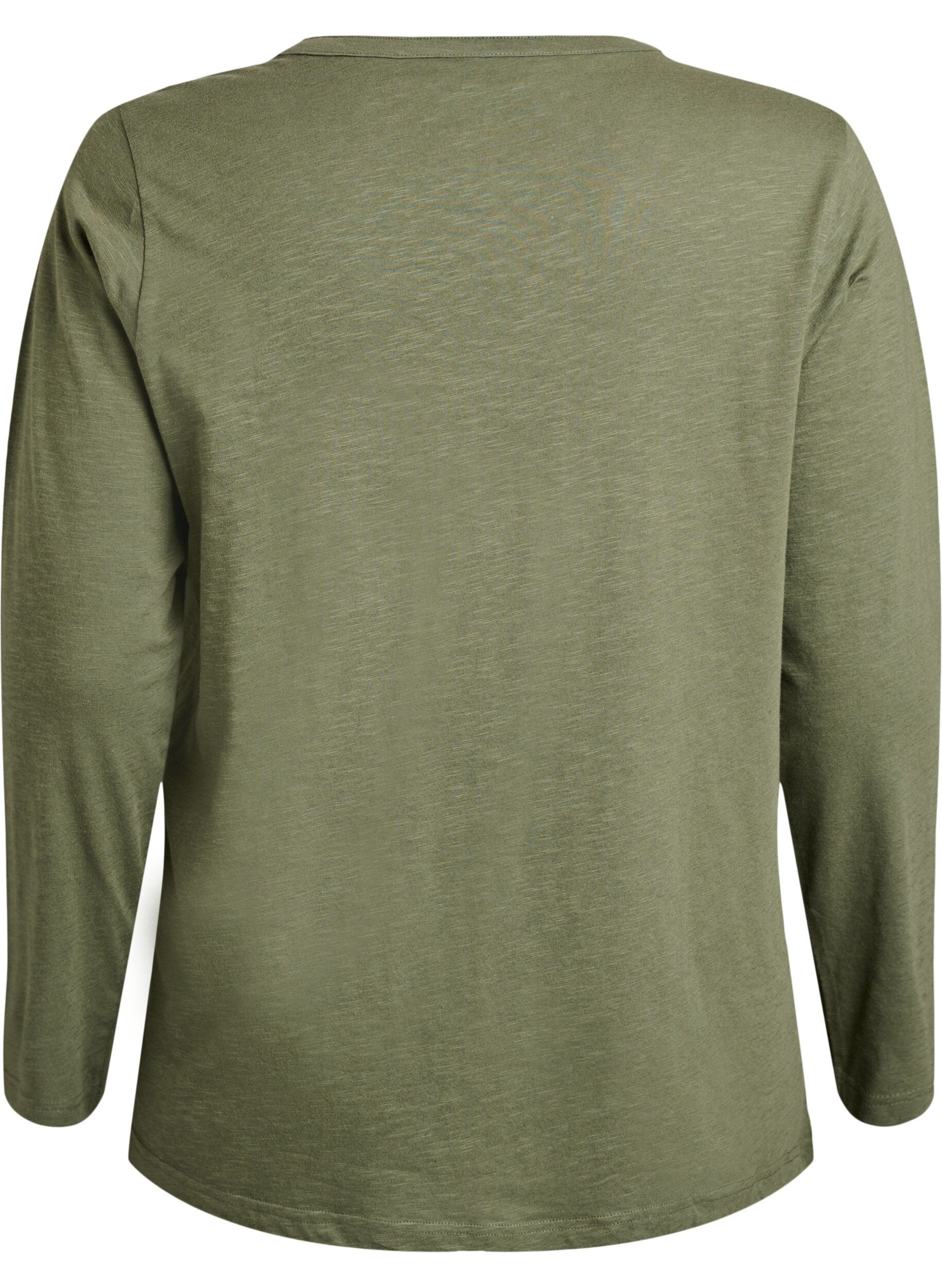 ZizziL&aring;ng&auml;rmad t-shirt med v-ringning och knappar, Gr&ouml;n, Packshot image number 1