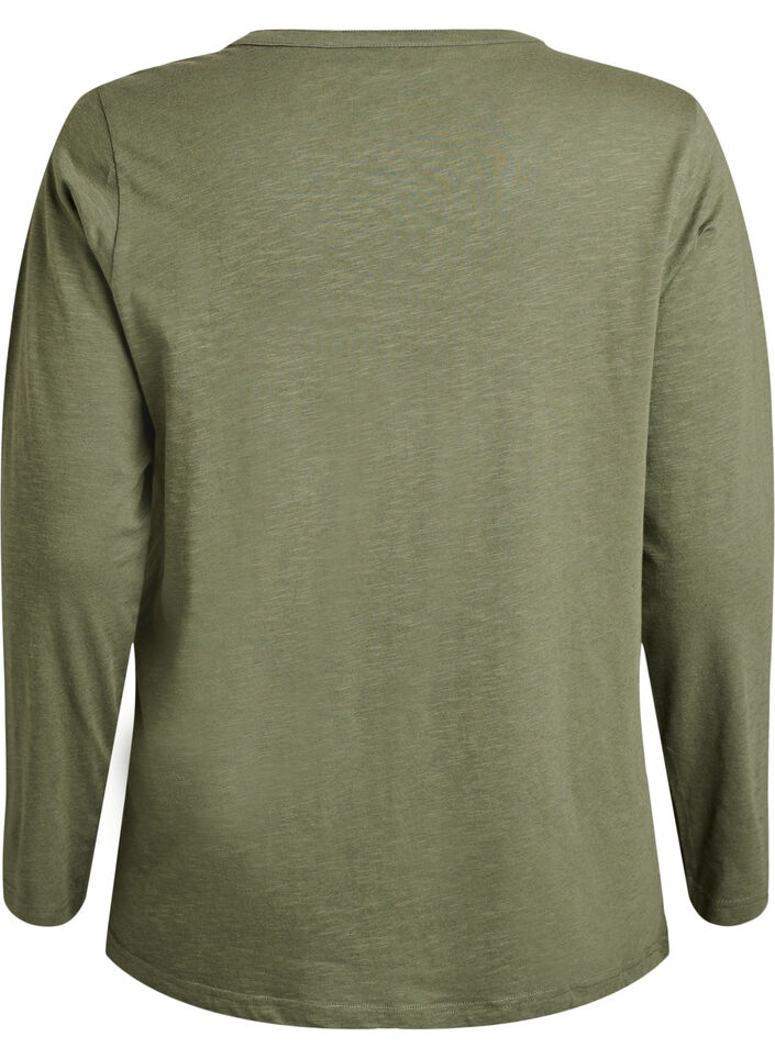 L&aring;ng&auml;rmad t-shirt med v-ringning och knappar, Gr&ouml;n, Packshot image number 1