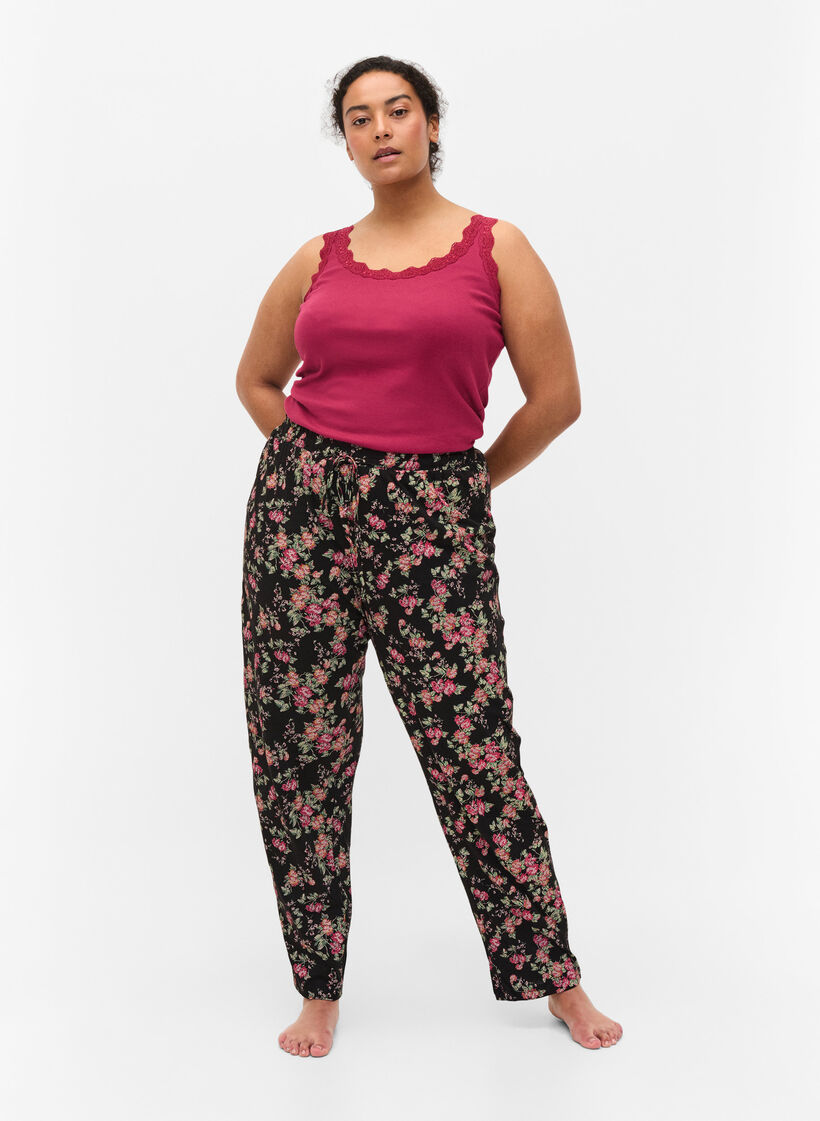 Pyjamasbyxor i bomull, Black Pink Oran Flow, Model image number 2