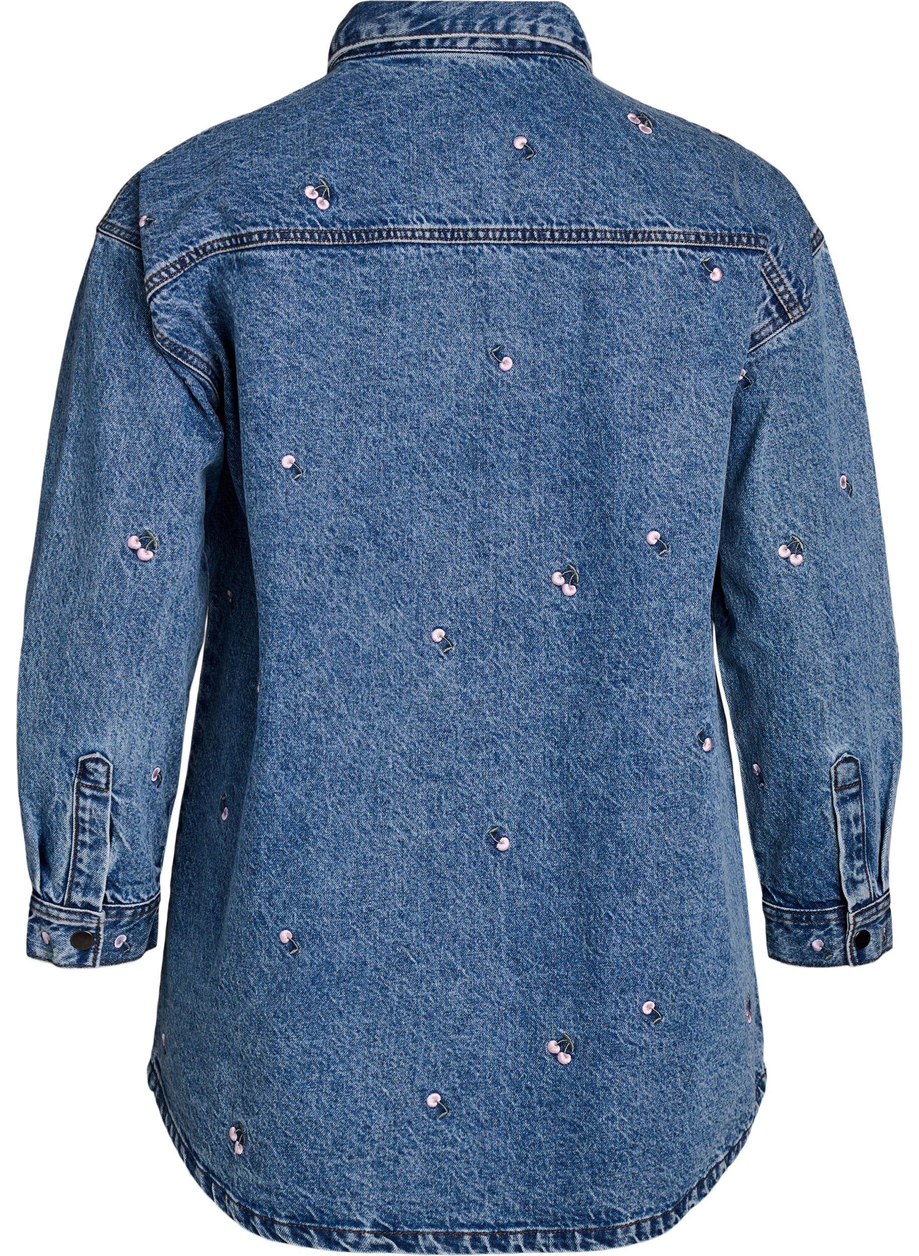 Zizzi Jeansskjorta med broderade motiv, Bl&aring;, Packshot image number 1