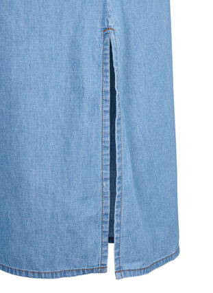 Denimklänning med slits och korta ärmar, Blue denim, Packshot image number 3