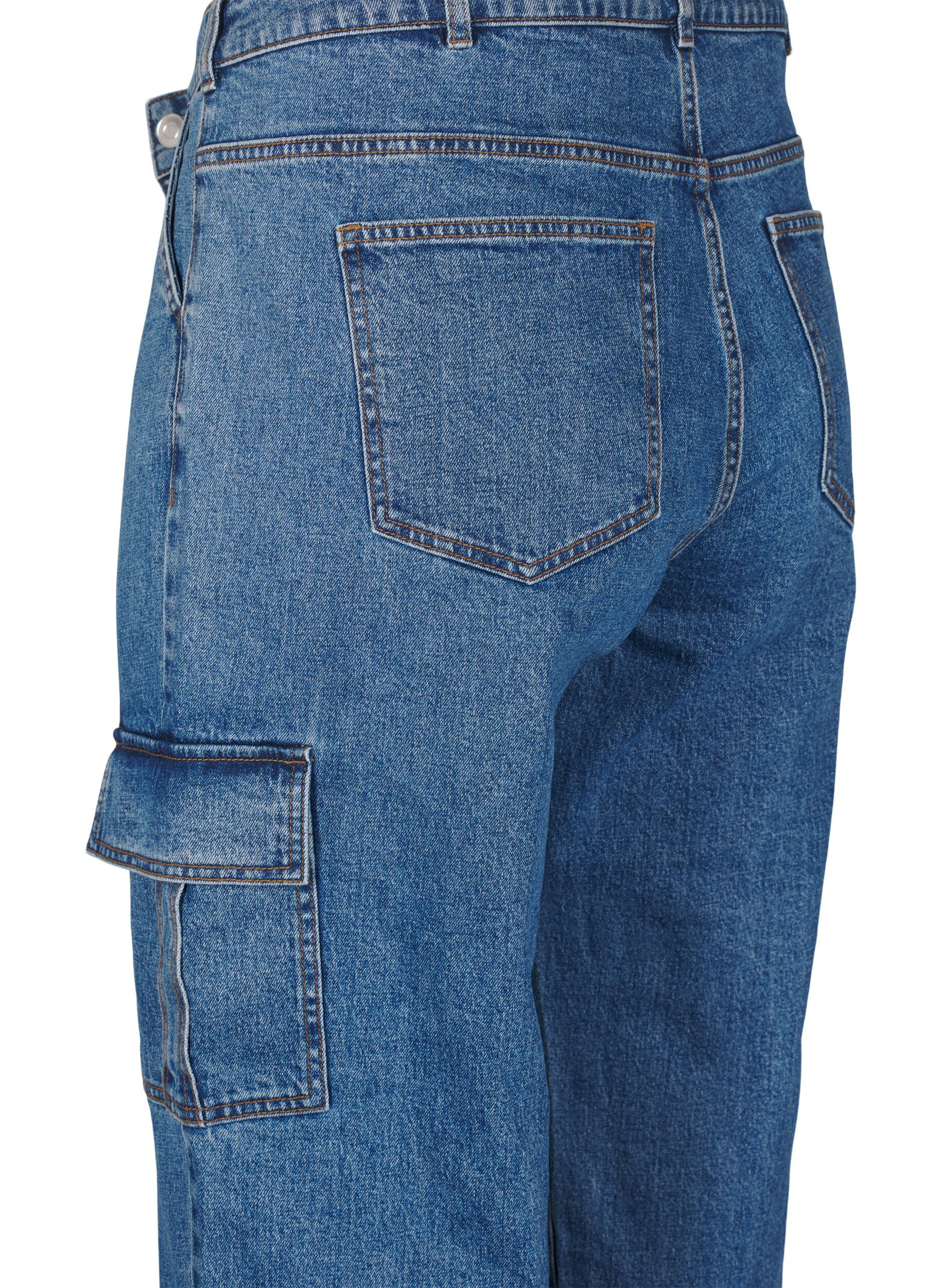 Zizzi Cargojeans med h&ouml;g midja, Blue Denim, Packshot image number 3
