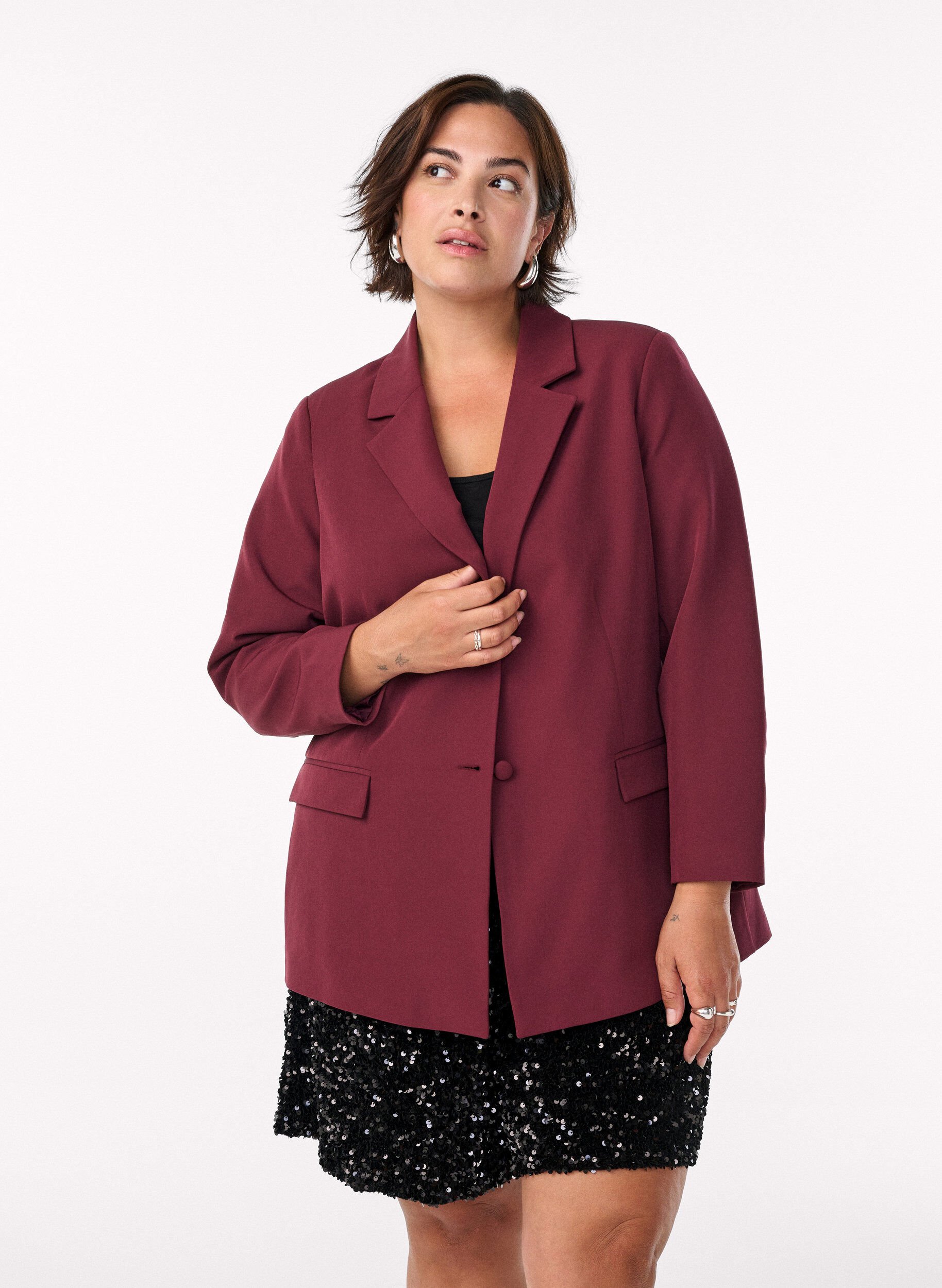 Paljettshorts med h&ouml;g midja, Svart, Model