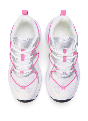 Sneakers med vid passform och kontrasterande knytdetaljer, White w. Pink, Packshot image number 2