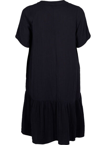 Midiklänning med korta ärmar i bomull, Black, Packshot image number 1