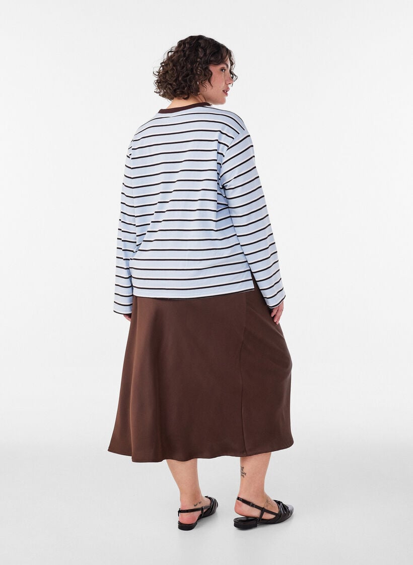 Midikjol i satin, Brun, Model image number 1