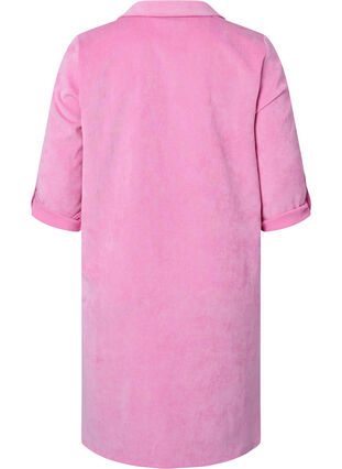 Sammetsklänning med 3/4 ärmar och knappar, Begonia Pink, Packshot image number 1