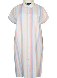Lång skjorta i bomullsblandning med linne, Multi Color Stripe