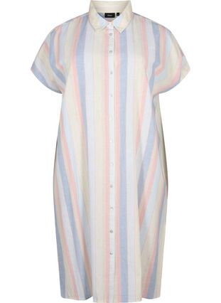 Lång skjorta i bomullsblandning med linne, Multi Color Stripe, Packshot image number 0