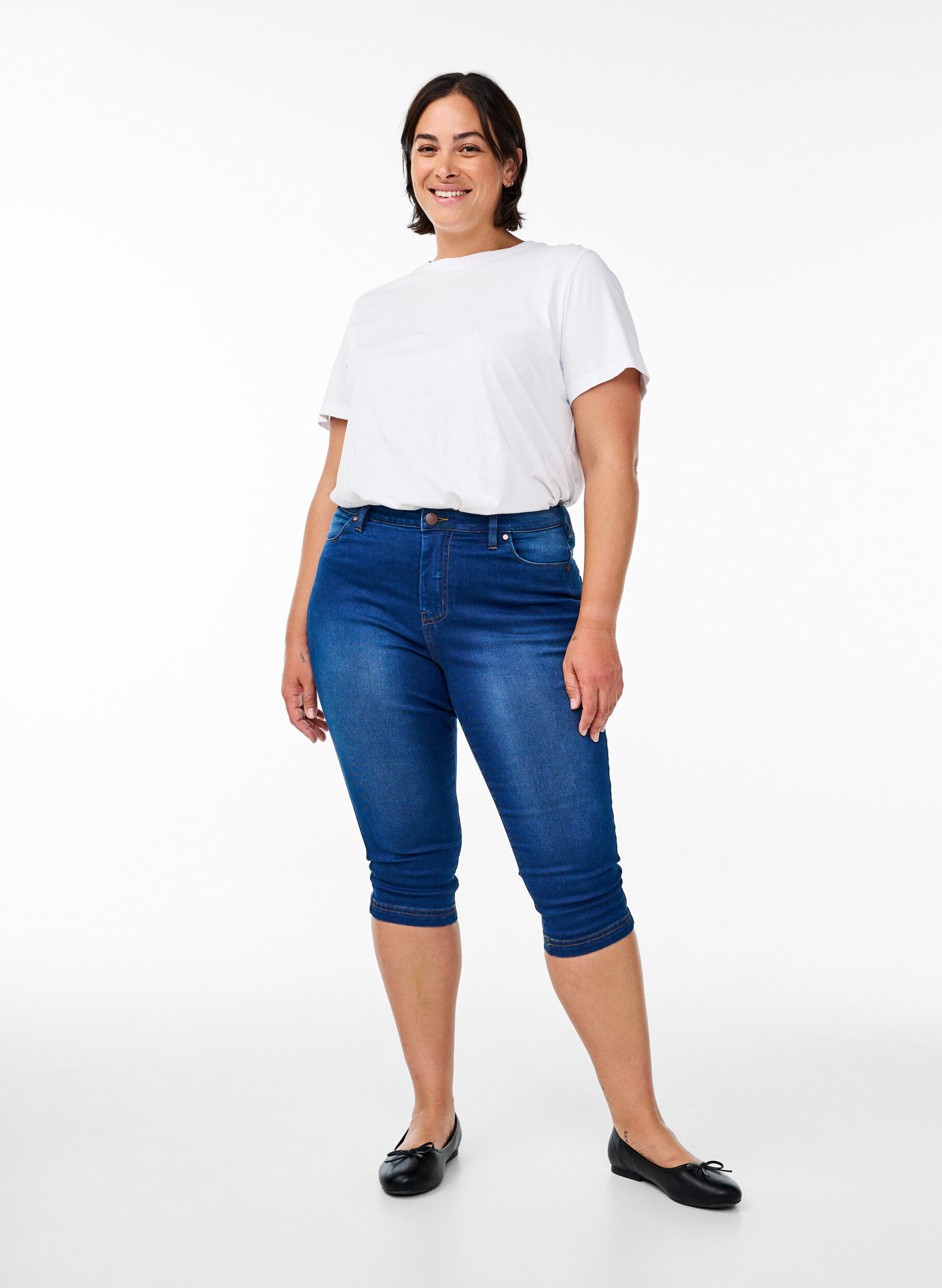 Amy caprijeans med h&ouml;g midja och super slim fit, Bl&aring;, Model