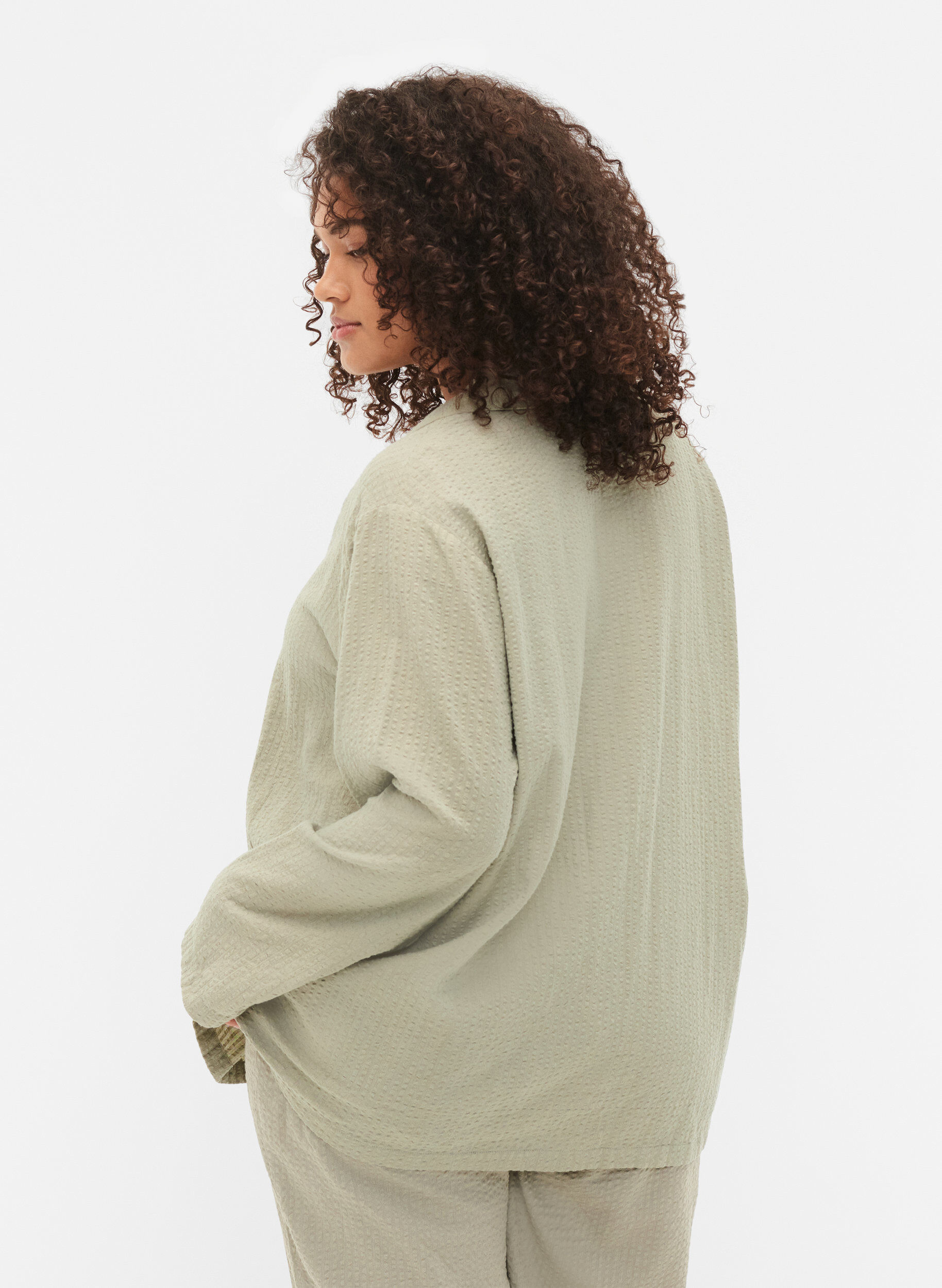 Zizzi Skjorta i bomull med struktur, Seagrass , Model image number 1