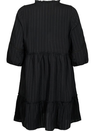 Randig klänning i viskos med spets och 3/4-ärmar, Black, Packshot image number 1