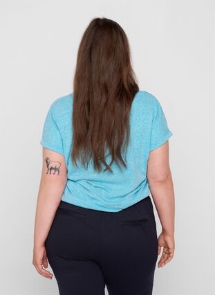 Melerad t-shirt i bomull, River Blue Melange, Model image number 1