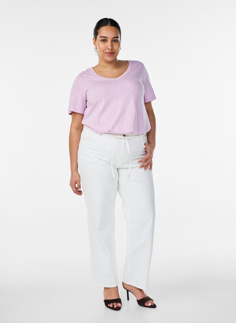 V-ringad bas t-shirt med korta &auml;rmar, Lila, Model image number 1