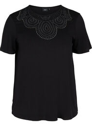 T-shirt i viskos med spetsdetaljer, Black