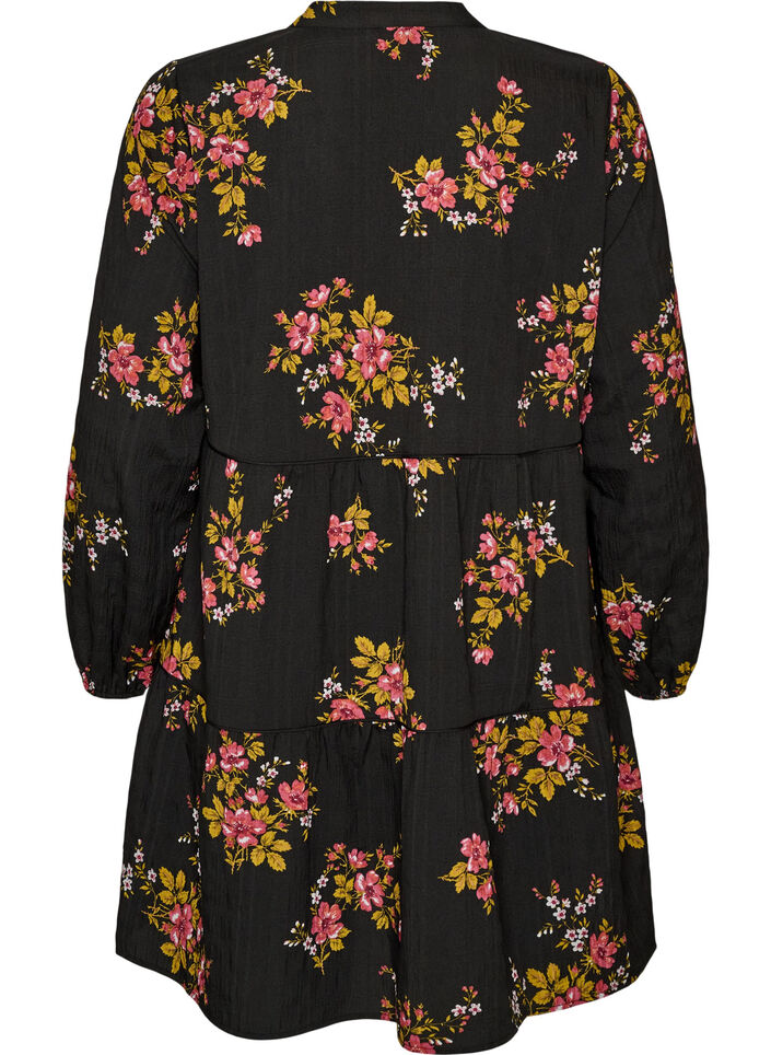Kl&auml;nning med blommigt tryck och knytning, Svart, Packshot image number 1