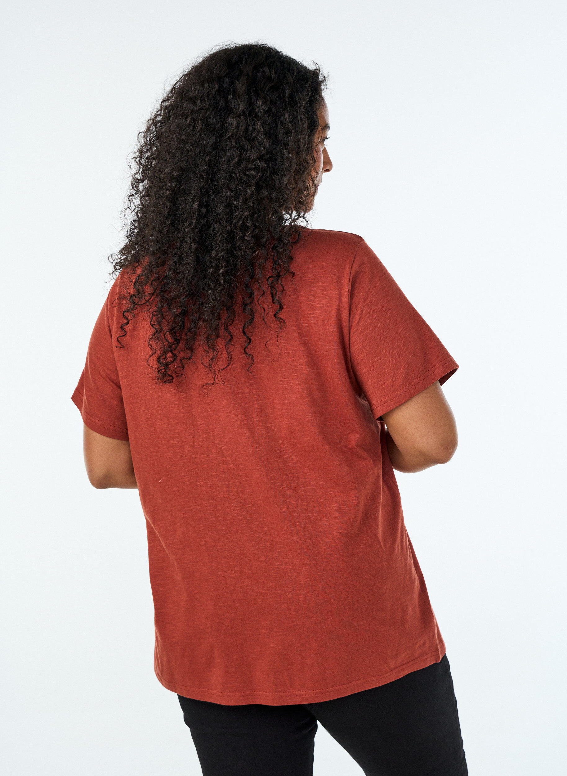 ZizziT-shirt med knappdetalj, Brun, Model image number 2