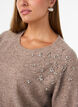 blus i stickat med strass och nitar, Beige, Model image number 3