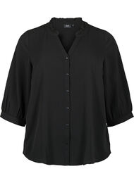 Skjortblus med 3/4 ärmar och volangkrage, Black