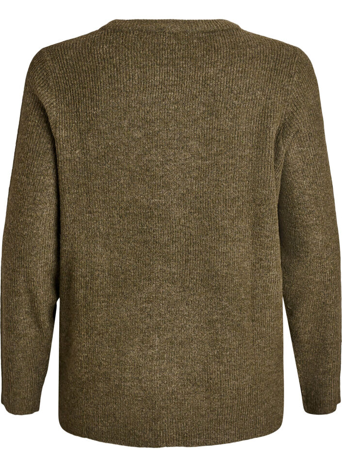 Melerad stickad blus med rund hals, Grön, Packshot image number 1