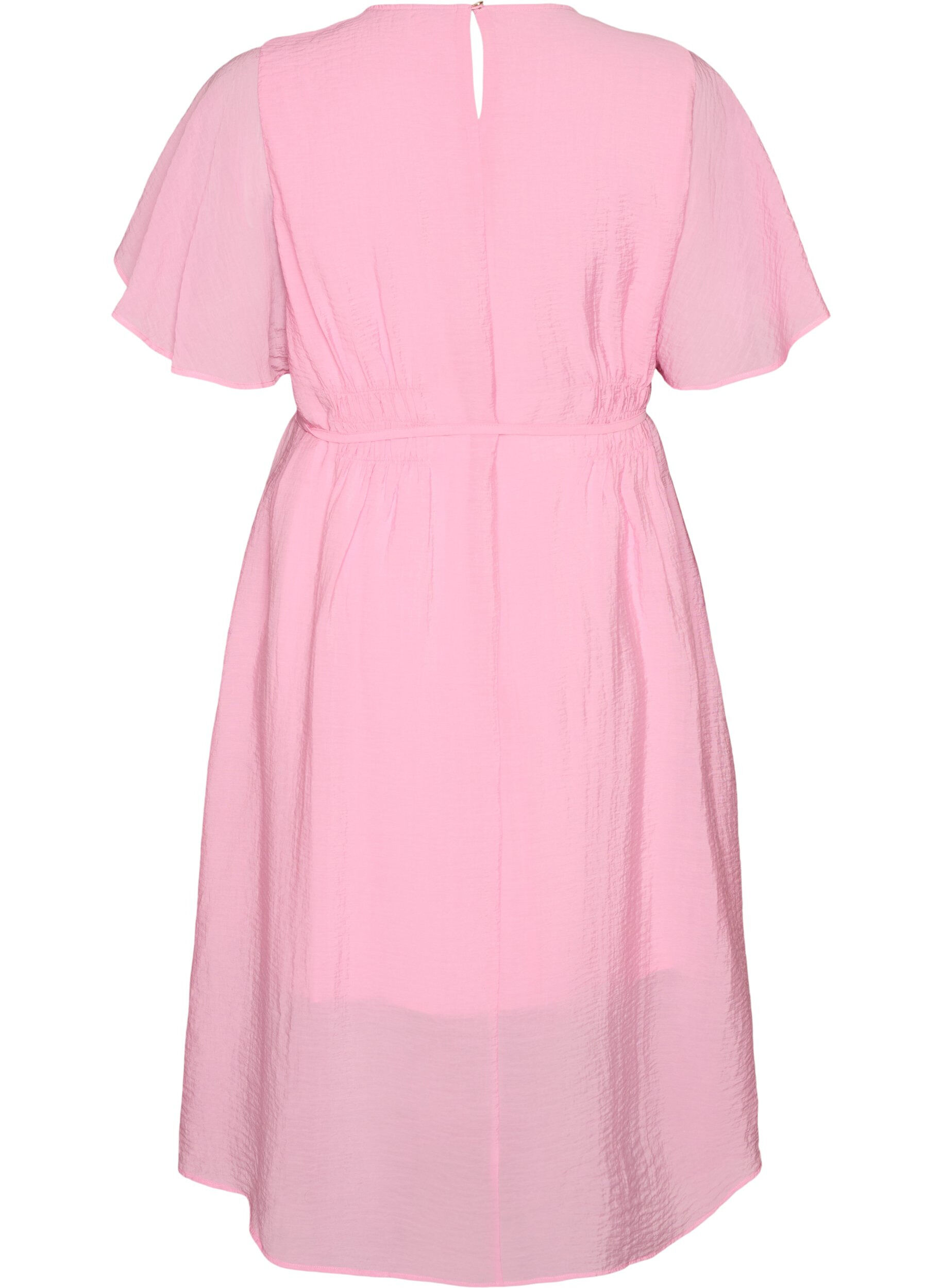 ZizziAnkell&aring;ng kl&auml;nning med fladder&auml;rmar och knytsk&auml;rp i midjan, Rosa, Packshot image number 1