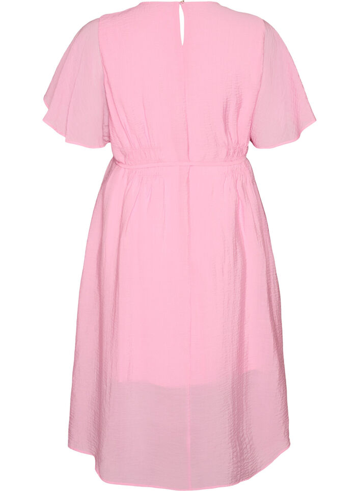 Ankell&aring;ng kl&auml;nning med fladder&auml;rmar och knytsk&auml;rp i midjan, Rosa, Packshot image number 1