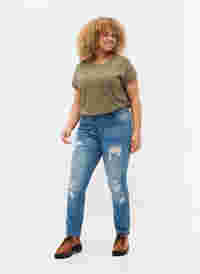 Emily jeans med slitningar och normal midjehöjd, Blue denim, Model