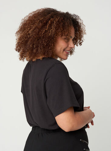 Kortärmad bomulls t-shirt med tryck, Black SIMPLY, Model image number 1