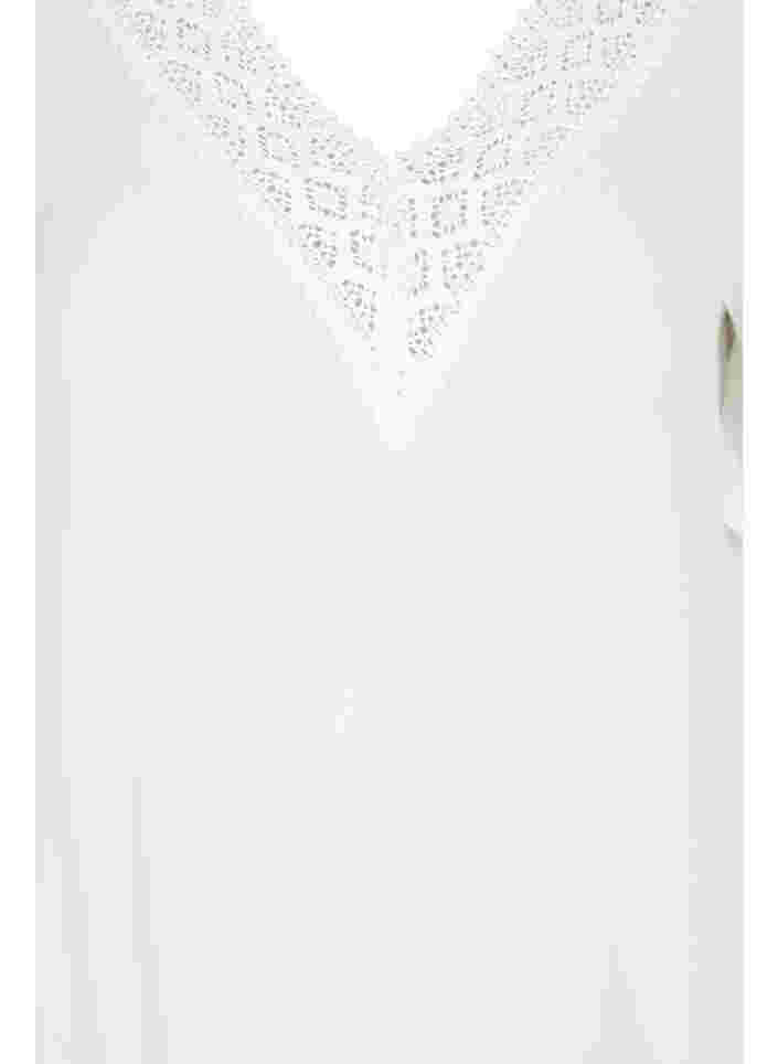 Kortärmad tunika i viskos med spetsdetaljer, Off White, Packshot image number 2
