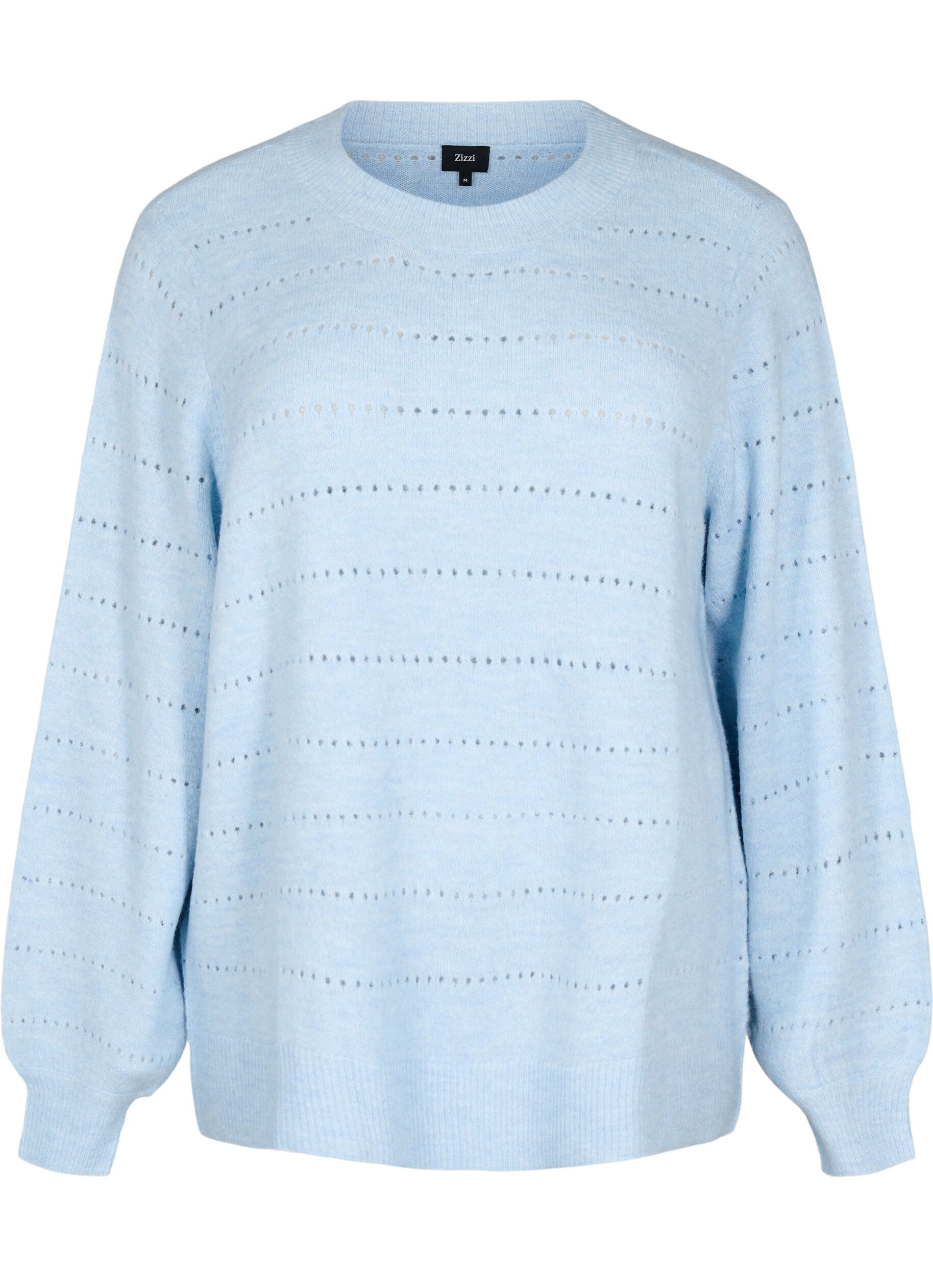 Zizzi Stickad blus med rund hals och h&aring;lm&ouml;nster, Cashmere Blue Mel., Packshot image number 0