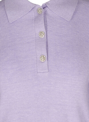 Stickad tröja med krage och dekorativa knappar, Purple Rose Mel., Packshot image number 2