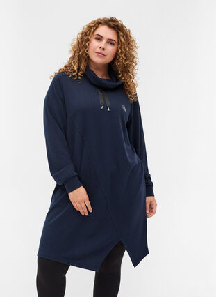 Sweatshirtklänning med hög krage och slits, Night Sky, Model image number 0