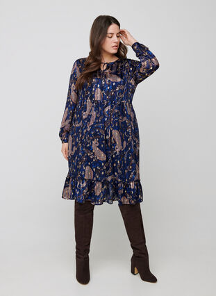 Långärmad klänning med mönster och a-form, Paisley Foil, Model image number 3