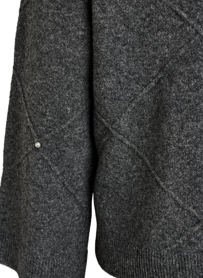 Blus i stickat med strass och diamantm&ouml;nster, Gr&aring;, Packshot image number 3