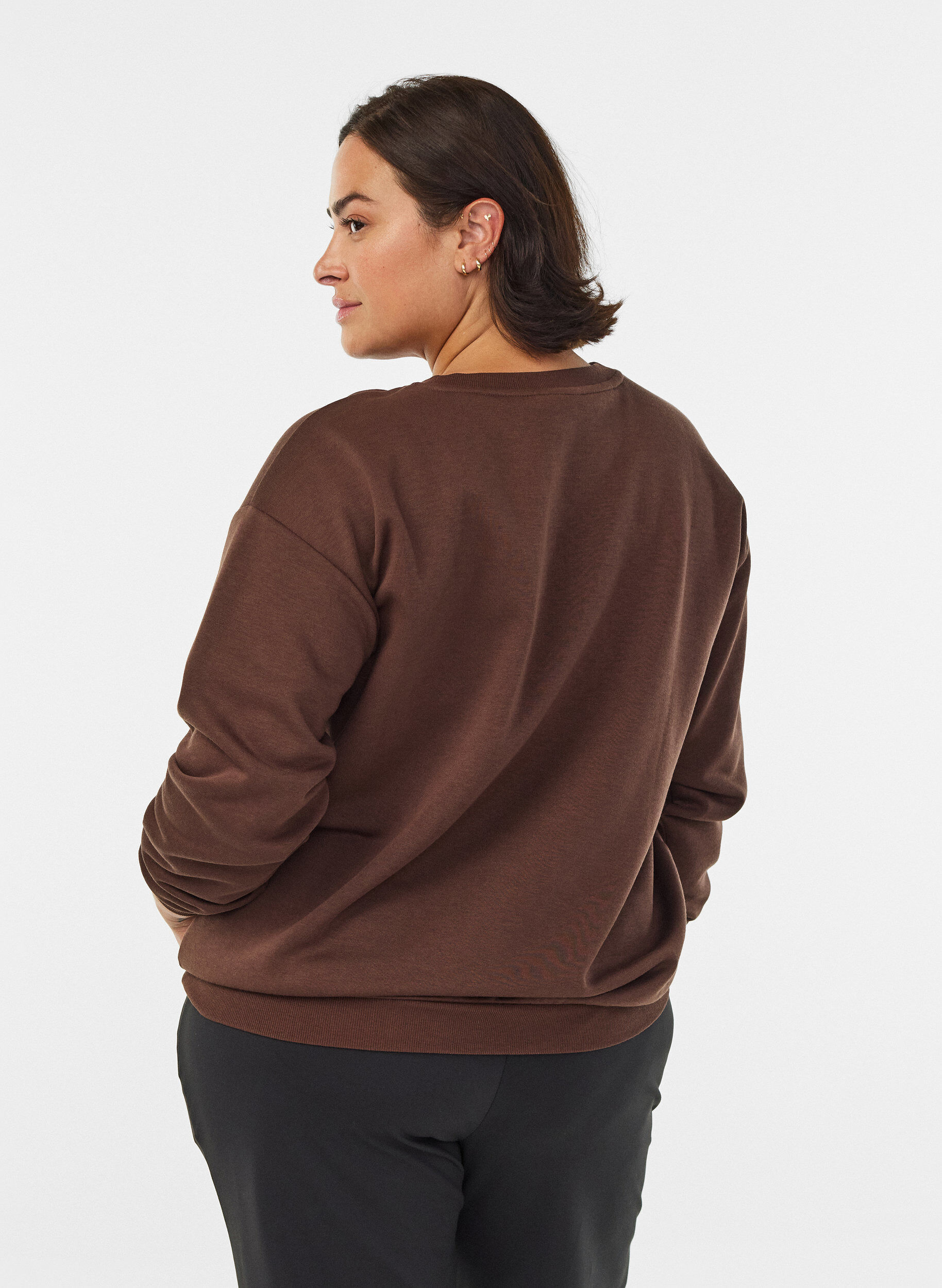 ZizziSweatshirt med broderad text, Brun, Model image number 2
