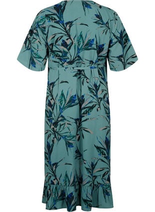 Tryckt omlottklänning med korta ärmar, Sea Pine Leaf AOP, Packshot image number 1