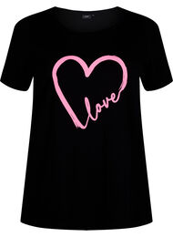 T-shirt i bomull med rund halsringning och tryck, Black W. Heart L.