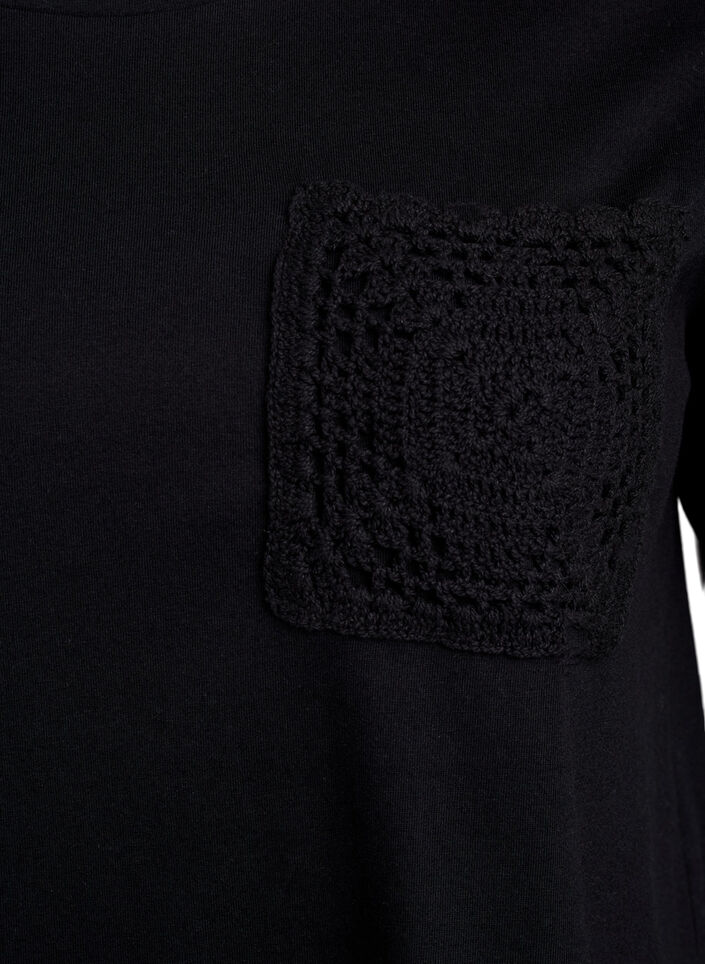 T-shirt i ekologisk bomull med bröstficka, Svart, Packshot image number 2