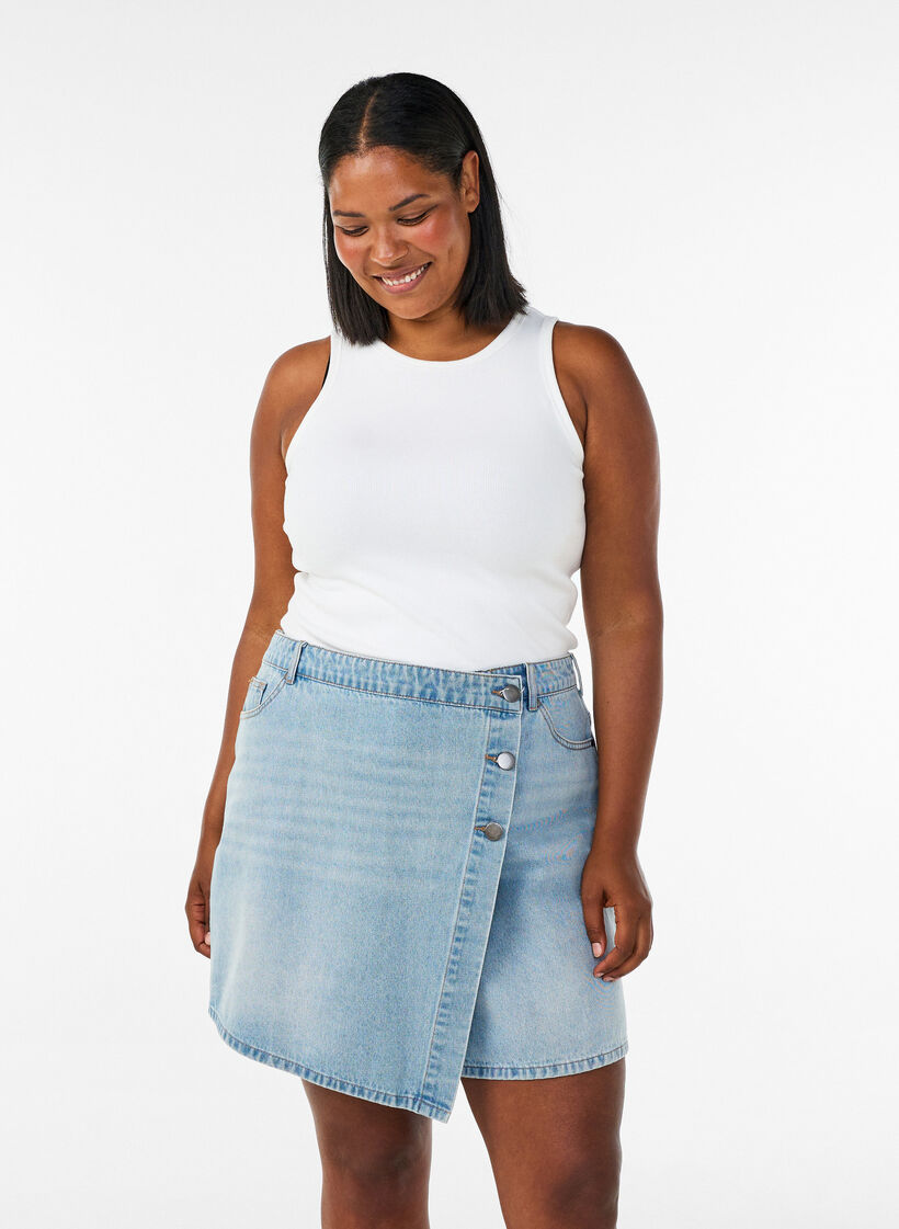 Denimskorts med omlotteffekt och h&ouml;g midja, Bl&aring;, Model image number 0