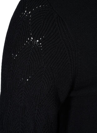 Stickad tröja med hög hals och ballongärmar, Black, Packshot image number 3