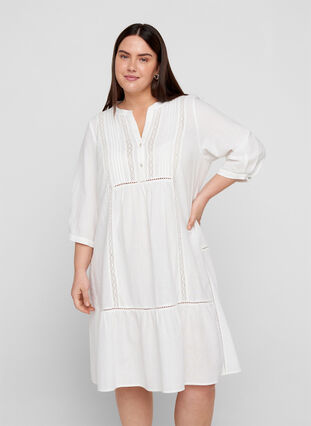 A-linjeformad klänning i bomull, Bright White, Model image number 0