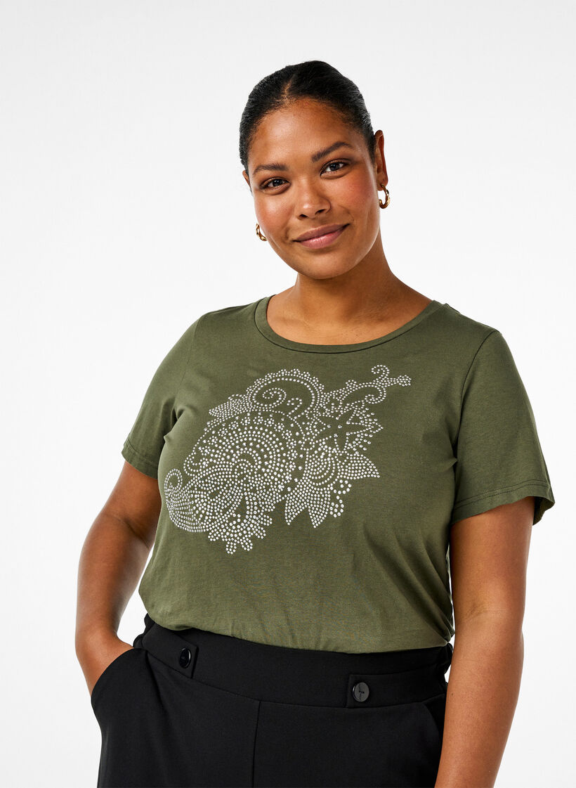 T-shirt i bomull med strassmotiv, Thyme w. Rhinestones, Model image number 0