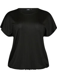 Blus i jersey med texturerade r&auml;nder och smock i nederkanten, Svart