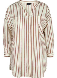 Lång randig bomullsskjorta med v-ringning, Stripe