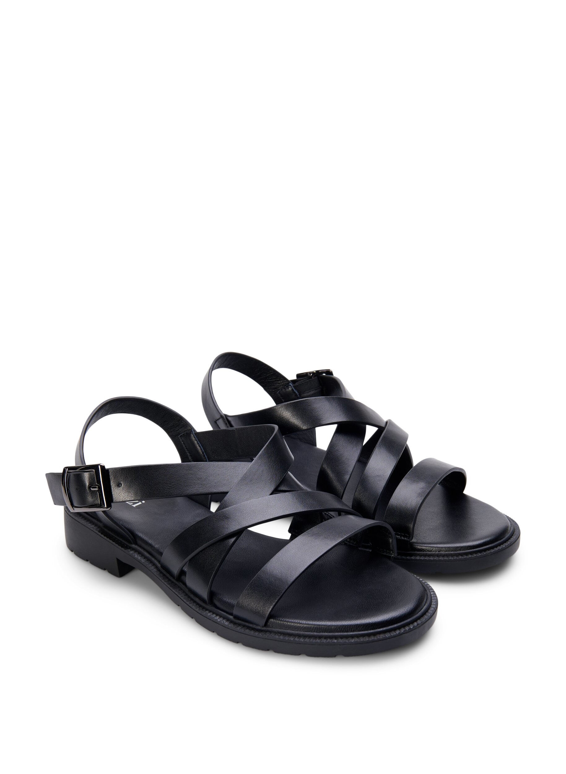 Zizzi Sommarsandal i l&auml;der med bred passform, Black, Packshot image number 1