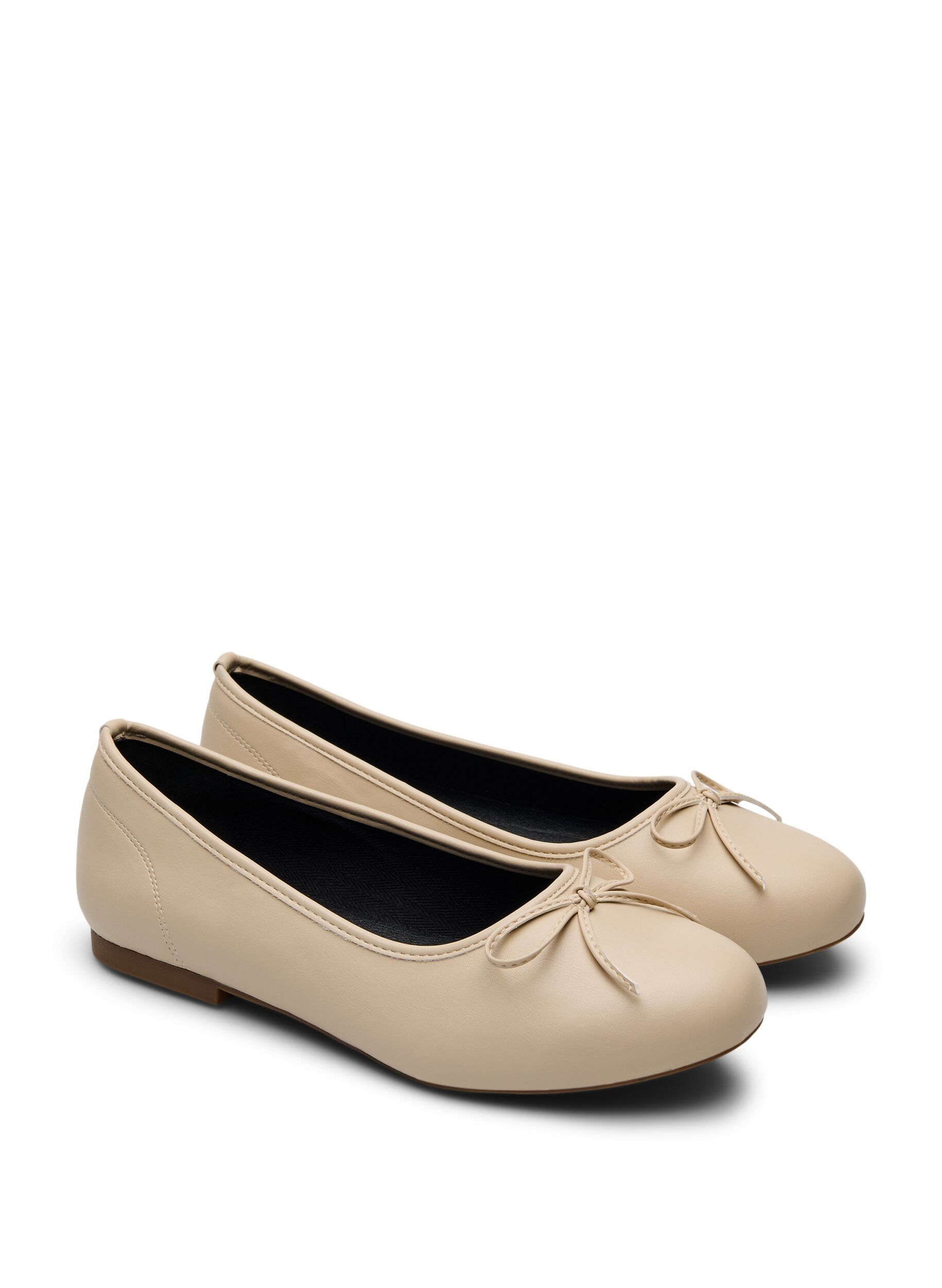 Zizzi Wide fit - Ballerinaskor med rosett, Beige, Packshot image number 1